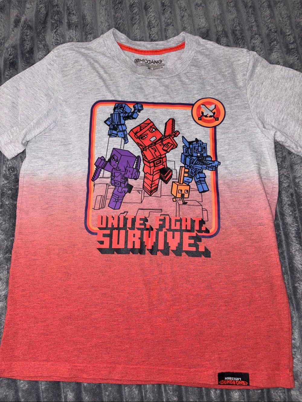 Minecraft Dungeons Kids 'Unite Fight Survive' Red Ombre Graphic Tee